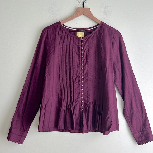 Anthropologie Maeve Gelise Pintuck Button Front Long Sleeve Blouse - Picture 2 of 7
